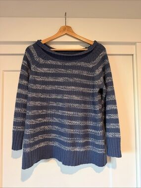 jason maxwell Blue and Light Gray Striped Women's Knit Sweater